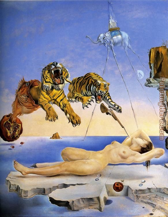 Dream Caused by the Flight of a Bee around a Pomegranate painting - Salvador Dali Dream Caused by the Flight of a Bee around a Pomegranate art painting